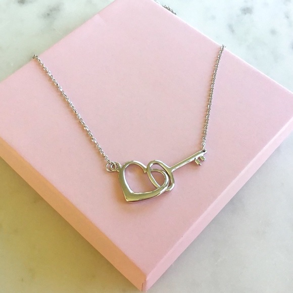 Sale $28! Sterling Silver Floating Heart & Key Necklace - Picture 6 of 15